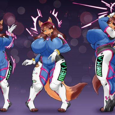 iamqueenlion, cocoa (dragonmegaxx), d.va (overwatch), blizzard entertainment, overwatch, canid, canine, fox, mammal, anthro, big breasts, bodysuit, breast growth, breasts, butt