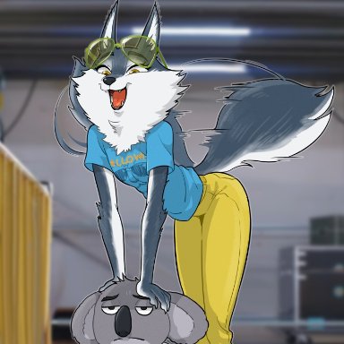 centinel303, buster moon, porsha crystal, illumination entertainment, sing (movie), canid, canine, canis, koala, mammal, marsupial, vombatiform, wolf, age difference, anthro