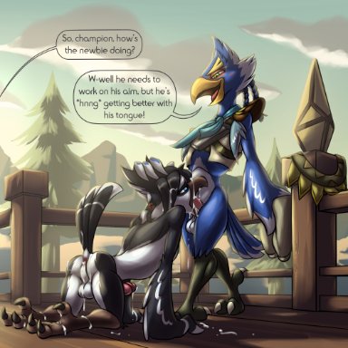 bassybefuddle, kalo division, revali, breath of the wild, nintendo, the legend of zelda, avian, bird, rito, 3 toes, all fours, anthro, anthro on anthro, anthro penetrated, anthro penetrating