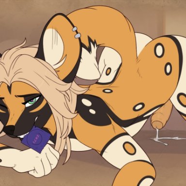 acino (artist), norbert (acino), african wild dog, canid, canine, canis, mammal, <3, <3 eyes, all fours, anthro, ass up, black nose, blonde hair, bodily fluids