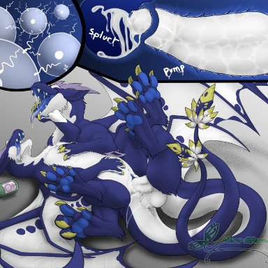nero eternity (artist), lothar, dragon, furred dragon, backsack, balls, blue body, blue fur, bodily fluids, cervical penetration, cervix, claws, crossgender, cum, cum drip