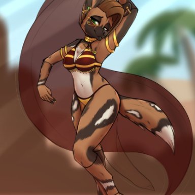 stargazer, echo (stargazer), african wild dog, canid, canine, mammal, 4 toes, 5 fingers, anthro, arm jewelry, barefoot, black nose, bra, breasts, brown body
