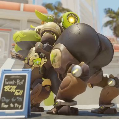 snips456fur, orisa (overwatch), blizzard entertainment, overwatch, omnic, robot, taur, anus, belly, big breasts, big butt, bodily fluids, bouncing belly, bouncing butt, breasts