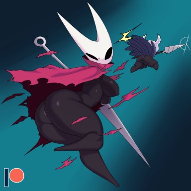 sssonic2, hollow knight (character), hornet (hollow knight), hollow knight, team cherry, vessel (species), balls, big breasts, big butt, breasts, butt, clothing, duo, female, genitals