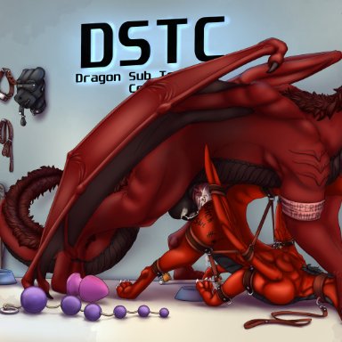 drake239, drake (drake239), larovin, dragon, scalie, anal, anal penetration, anthro, anthro on feral, balls, bdsm, belt, bestiality, bodily fluids, bondage