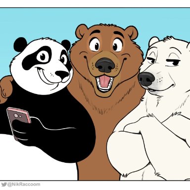 nik159, grizzly (wbb), ice bear, panda (wbb), cartoon network, we bare bears, brown bear, giant panda, grizzly bear, mammal, polar bear, ursid, ursine, anthro, blue background