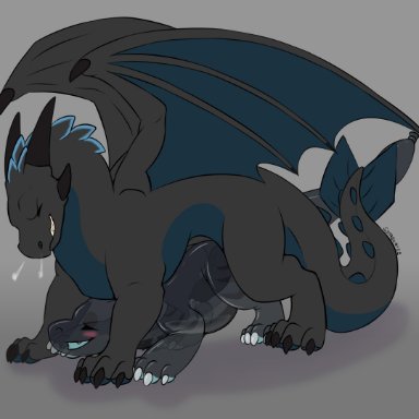 symrea, dragon, scalie, western dragon, wingless dragon, 4 horns, 4 toes, ambiguous gender, ambiguous penetrated, ambiguous penetration, black body, black claws, black horn, black scales, blue body