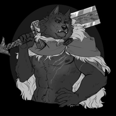 vectober, blaidd (elden ring), elden ring, canid, canine, canis, mammal, wolf, abs, anthro, black background, cape, claws, clothed, clothing