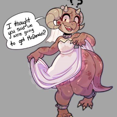 toxicsoul77, piko (simplifypm), kobold, reptile, scalie, 4 horns, ?, anthro, barefoot, blush, blush stickers, brown body, brown scales, claws, clothed