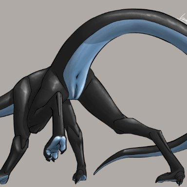 lumen fox, dragon, scalie, 4 legs, 4 toes, anus, black body, black scales, blue body, blue eyes, blue scales, butt, claws, countershading, digitigrade