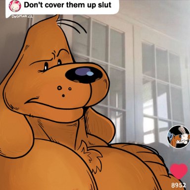 dogmanart, max (sam and max), samuel dog, cover them up slut, instagram, sam and max, canid, canine, canis, domestic dog, mammal, <3, anthro, big muscles, big pecs