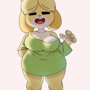 apselhaven, apseltheblue, isabelle (animal crossing), animal crossing, nintendo, canid, canine, canis, domestic dog, mammal, anthro, big breasts, breasts, female, female/female