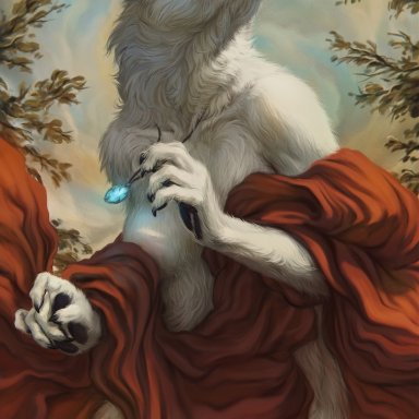 lostgoose, skoll (wolf-skoll), canid, canine, canis, mammal, wolf, 5 fingers, anthro, areola, breasts, brown eyes, claws, day, detailed background