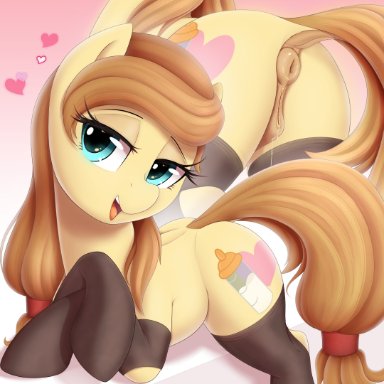 thebatfang, cream heart (mlp), my little pony, equid, equine, horse, mammal, pony, animal genitalia, animal pussy, bodily fluids, brown hair, equine pussy, female, feral