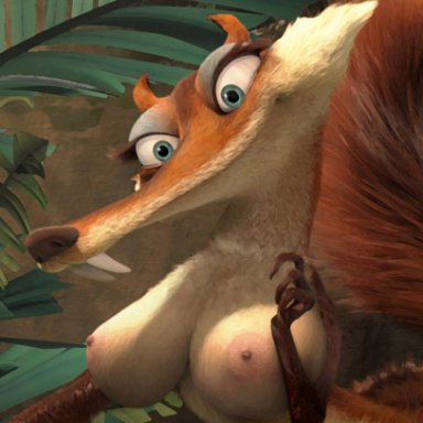 venjiiart, scratte (ice age), blue sky studios, ice age (series), mammal, rodent, saber-toothed squirrel, anthro, big breasts, blue eyes, breasts, eyelashes, female, nipples, nude