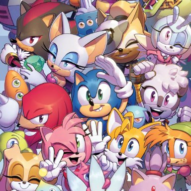 chamelon, evan stanley, amy rose, belle the tinkerer, blaze the cat, charmy bee, cheese the chao, cream the rabbit, e-123 omega, espio the chameleon, gemerl the gizoid, jewel the beetle, knuckles the echidna, miles prower, rouge the bat