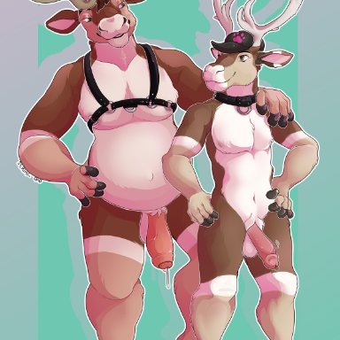 serialdad, blitzthedurr, don (blitzthedurr), capreoline, cervid, mammal, reindeer, animal genitalia, anthro, antlers, collar, duo, father, father and child, father and son