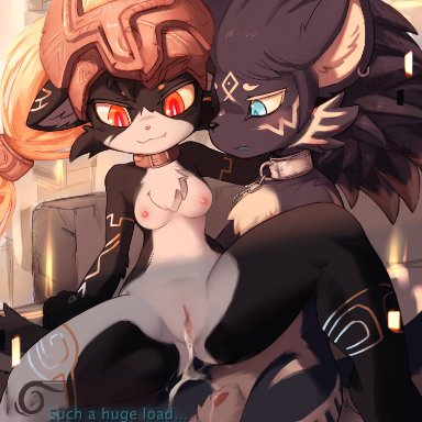 ancesra, link (wolf form), midna, wolf midna, nintendo, patreon, the legend of zelda, twilight princess, canid, canine, canis, mammal, wolf, 4 fingers, accessory