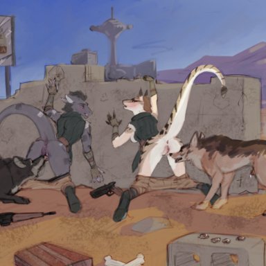 sabrotiger, eisen (frostfur101), roxanne (frostfur101), bethesda softworks, fallout, canid, canine, canis, hybrid, mammal, night stalker (fallout), reptile, scalie, wolf, andromorph