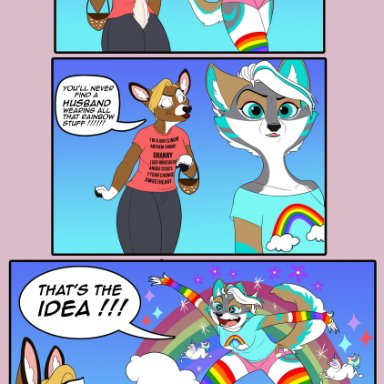 zephyriwolf, lgbt history month, canid, canine, canis, cervid, equid, equine, mammal, sparkledog, unicorn, wolf, age difference, anthro, arm warmers
