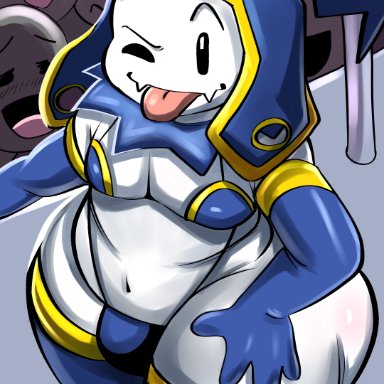 nathanatwar, jack frost (megami tensei), atlus, megami tensei, humanoid, imp, bulge, clothed, clothing, male, not furry, one eye closed, panties, public, thick thighs