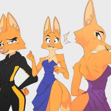 alanbritoan, diane foxington, dreamworks, the bad guys, canid, canine, canis, fox, mammal, red fox, 4 fingers, anthro, biped, black lips, blue clothing