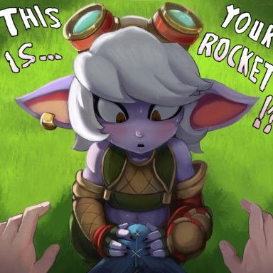 cranihum, tristana (lol), league of legends, riot games, human, humanoid, mammal, yordle, 4 fingers, blush, bodily fluids, clothed, clothing, duo, ear piercing