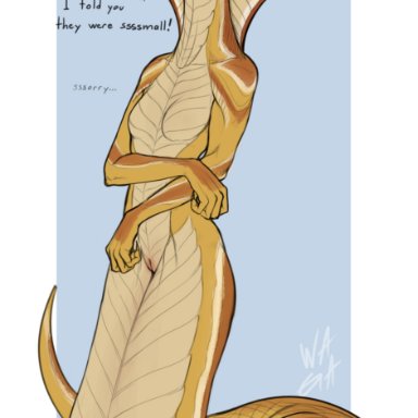 w4g4, x-com, draconcopode, naga, reptile, scalie, snake, viper (x-com), anthro, apode, breasts, brown body, brown scales, crossed arms, dialogue