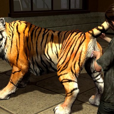 nicobay (artist), ellie (tlou), naughty dog, sony corporation, sony interactive entertainment, source filmmaker, the last of us, felid, human, mammal, pantherine, tiger, bestiality, female, female/female