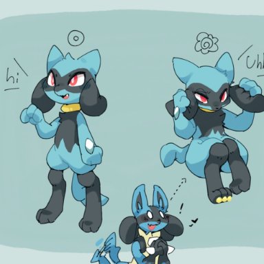 netchy boo, nintendo, pokémon, canid, canine, lucario, mammal, pokémon (species), riolu, 3 fingers, 3 toes, <3, ambiguous gender, anthro, biped