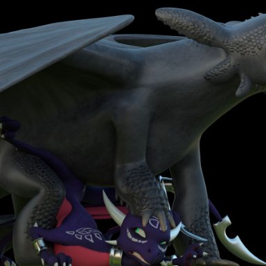 wingsandfire72, cynder, toothless, activision, dreamworks, how to train your dragon, legend of spyro, spyro the dragon, dragon, night fury, scalie, western dragon, black background, black body, blade