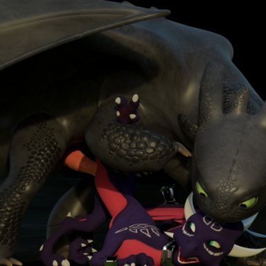 wingsandfire72, cynder, toothless, activision, dreamworks, how to train your dragon, legend of spyro, spyro the dragon, dragon, night fury, scalie, western dragon, black background, black body, claws