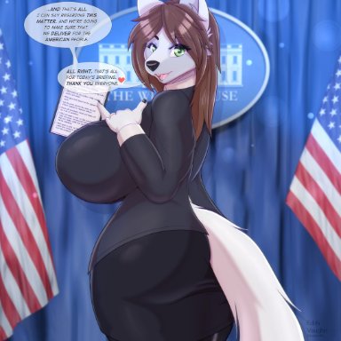 rayka, edith vaughn, canid, canine, canis, mammal, wolf, anthro, big breasts, breasts, brown hair, butt pose, clothing, curvaceous, curvy figure
