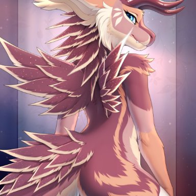 kyotoleopard, dragon, furred dragon, anthro, blue eyes, brown body, brown fur, clothed, clothing, eyebrows, eyelashes, female, fur, horn, looking at viewer
