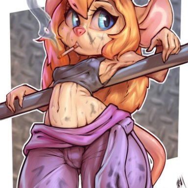 thefuckingdevil, gadget hackwrench, chip 'n dale rescue rangers, disney, mammal, mouse, murid, murine, rodent, anthro, blonde hair, blue eyes, cigarette, clothed, clothing