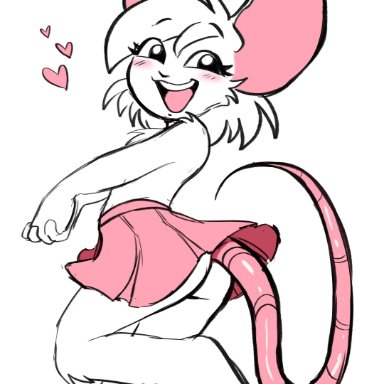iseenudepeople, reggie (whygena), mammal, mouse, murid, murine, rodent, <3, anthro, blush, bottomwear, butt, clothed, clothing, crossdressing