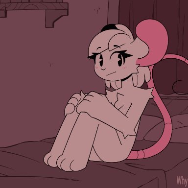 conditional dnp, whygena, reggie (whygena), mammal, mouse, murid, murine, rodent, anthro, bedroom, black sclera, dialogue, male, sitting, solo