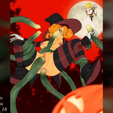 pixie willow, scocks4you, halloween, animate inanimate, fairy, living scarecrow, anal, anal penetration, anus, bodily fluids, breasts, clothing, cum, cum in ass, cum in pussy