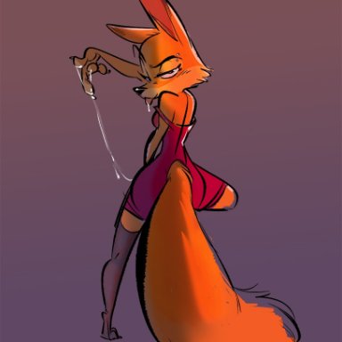 furinkazan, diane foxington, dreamworks, the bad guys, canid, canine, fox, mammal, anthro, backless clothing, backless dress, bedroom eyes, bodily fluids, clothing, dress