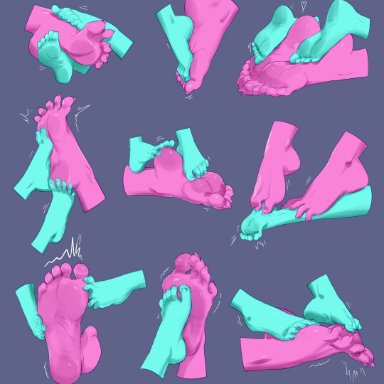 staerk, kris (deltarune), susie (deltarune), deltarune, undertale (series), human, mammal, scalie, 5 toes, ambiguous gender, anthro, barefoot, big feet, blue body, blue skin
