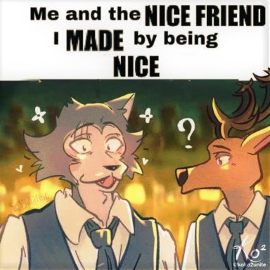 koko2unite, pourwatter, legoshi (beastars), legosi, louis (beastars), beastars, me and the bad bitch i pulled by being, canid, canine, canis, cervid, mammal, wolf, anthro, anthro on anthro
