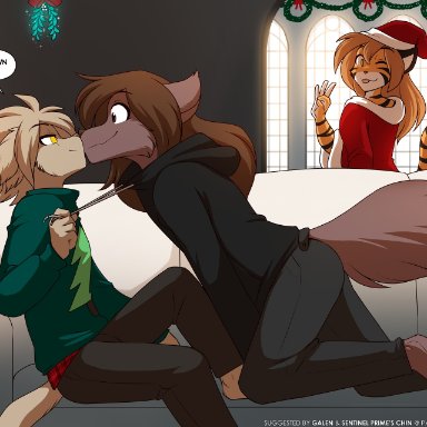 conditional dnp, tom fischbach, flora (twokinds), keith keiser, natani, christmas, twokinds, basitin, canid, canine, canis, felid, keidran, mammal, pantherine