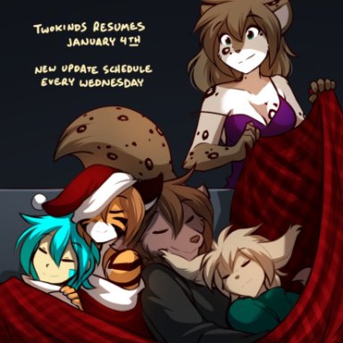 conditional dnp, tom fischbach, flora (twokinds), kathrin vaughan, keith keiser, natani, trace legacy, christmas, twokinds, basitin, canid, canine, canis, felid, human