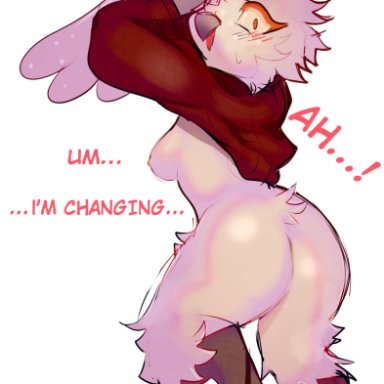 englam, barb (unboxedbento), avian, bird, bubo (genus), humanoid, owl, snowy owl, true owl, anthro, biped, breasts, butt, clothed, clothing