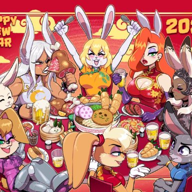 mikeluckas, bunnie rabbot, carrot (one piece), fran (final fantasy), haru (beastars), jessica rabbit, judy hopps, lola bunny, miruko, archie comics, beastars, chinese zodiac, disney, final fantasy, looney tunes