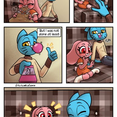 soulcentinel, anais watterson, gumball watterson, cartoon network, the amazing world of gumball, domestic cat, felid, feline, felis, mammal, 4 fingers, anthro, blush, brother, brother and sister