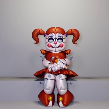 zeperothion, baby (fnafsl), circus baby (fnaf), five nights at freddy's, sister location, animatronic, humanoid, robot, blue eyes, dildo, dildo sitting, female, hair, machine, microphone
