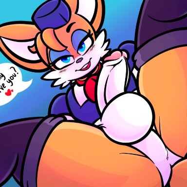 taillove (artist), miles prower, sega, sonic the hedgehog (series), canid, canine, fox, mammal, 2 tails, <3, anthro, balls, balls in underwear, big butt, blue eyes