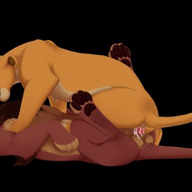 malaika4, kiara, kovu, disney, the lion king, felid, lion, mammal, pantherine, animal genitalia, animal penis, balls, bodily fluids, canon couple, cowgirl position