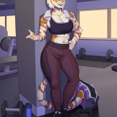 greasymojo, servina (vinnysilver), felid, mammal, pantherine, tiger, 5 fingers, anthro, bra, breasts, cleavage, clothed, clothing, female, fingers